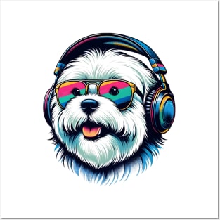 Coton de Tulear Smiling DJ with Headphones and Sunglasses Posters and Art